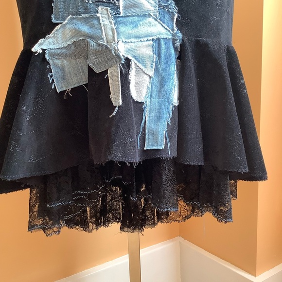 LOVEMATTERS Designer Black Corduroy & Patchwork Denim Skirt Size XS - Picture 7 of 16